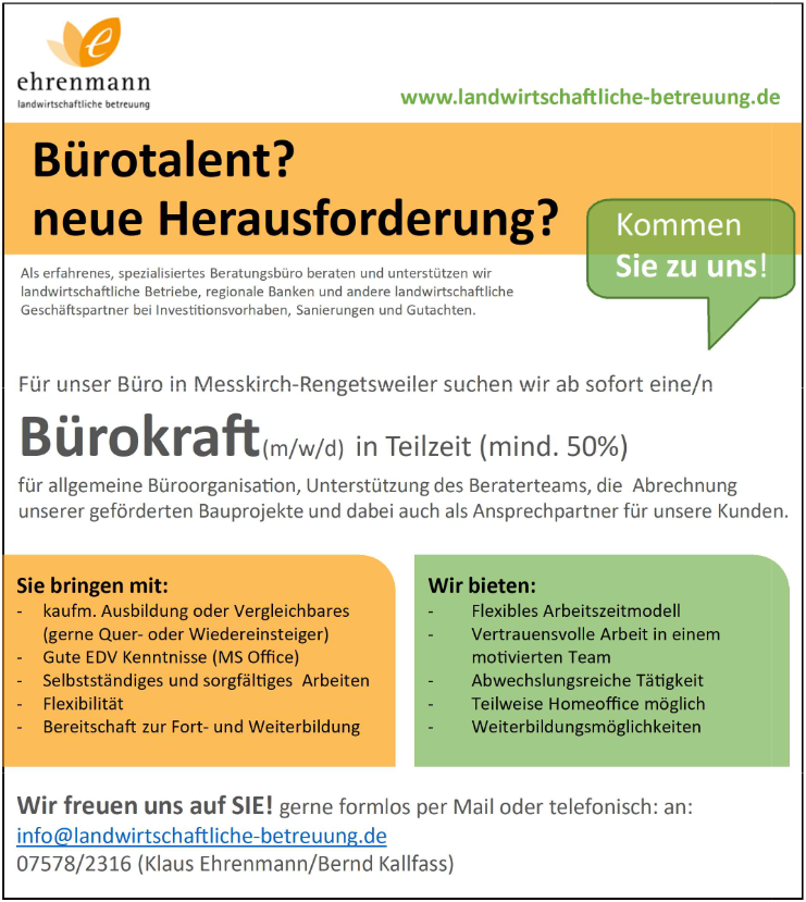 Jobs landwirtschaftliche Betreuung und Beratung
